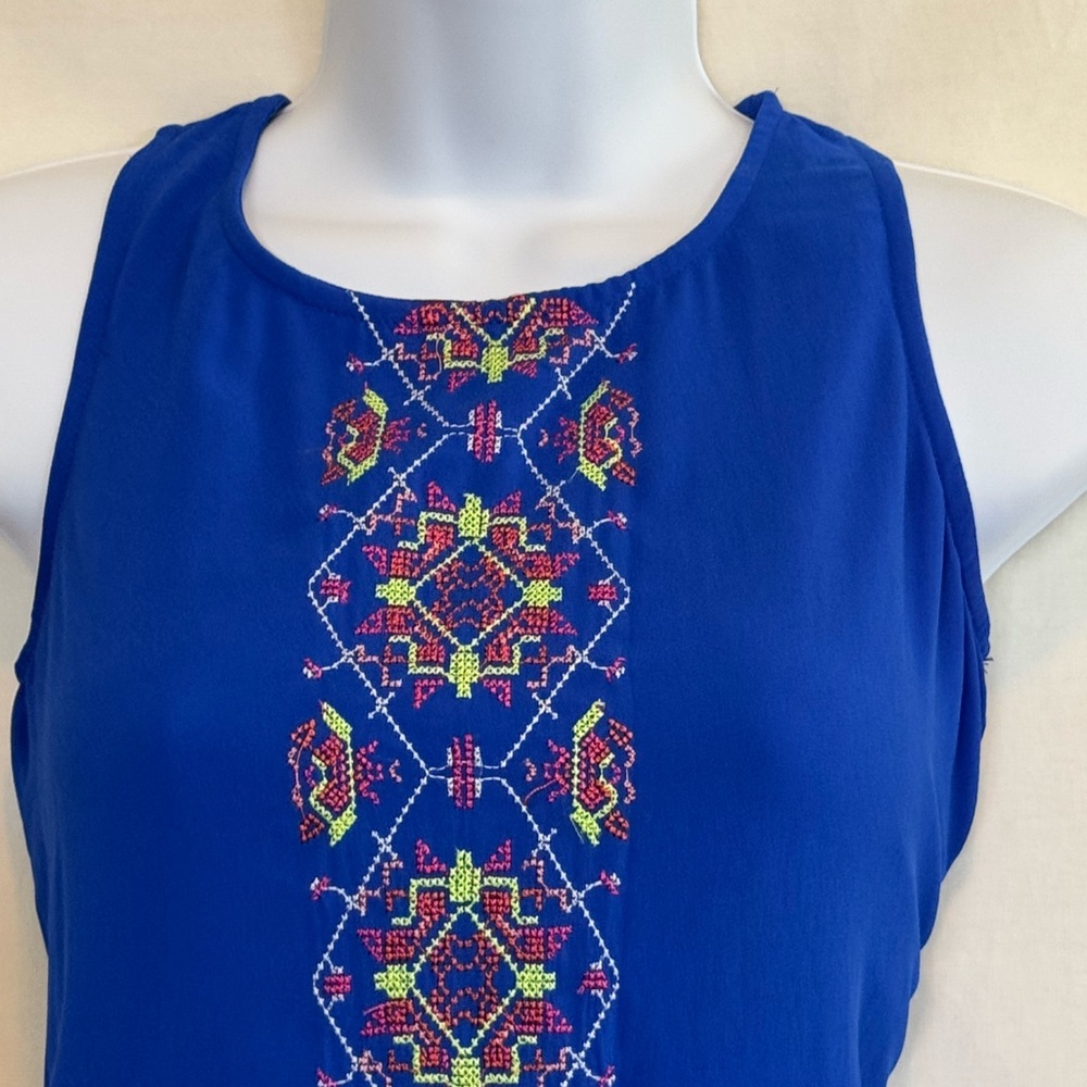 D-161 My Michelle Blue with Colorful Embroidered Detail Sleeveless MIDI Dress - Picture 4 of 12